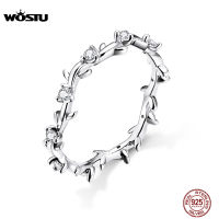 WOSTU Genuine 925 Sterling Silver Branch With Clean Zircon Rings For Women Fashion Jewelry Hot Sale New Arrival CQR625