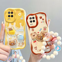 เคส LIFEBELLE สำหรับ Realme 8 5G,เคสโทรศัพท์เนื้อนิ่มกรอบลวดลายครีมกระต่ายลายดอกไม้3D สายคล้องมือการ์ตูนเคสด้านหลังป้องกันการกระแทกทำจากซิลิโคน