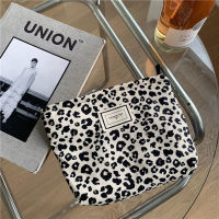 15231 Fashionable Leopard Print Western Style Cosmetic Bag Portable Canvas Small Mobile Phone Bag Clutch Bag Daily Simple Storage Bag