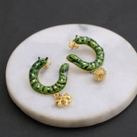 New Luxury Niche Design ประณีต Hand-Painted Enamel Green Color Caterpillar Earrings Female Gift