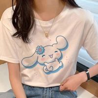 Sanrio เสื้อยืด Y2K ผ้าฝ้าย Cinnamoroll สำหรับผู้หญิงเสื้อยืดเสื้อการ์ตูนการ์ตูนน่ารักเสื้อผ้าลำลองคู่สตรีทแวร์แขนสั้น