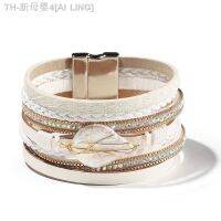 【CW】▬✻◇  WYBU Multi-Layer Leather-Shell Wrap with Magnetic Clasp Cuff Bangle Rope Beads Jewelry for