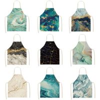 Marble pattern Printed Unisex Cleaning Art 53*65cm Aprons Home Cooking Kitchen Apron Wear Cotton Linen Adult Bibs Pinafore 46291 Aprons