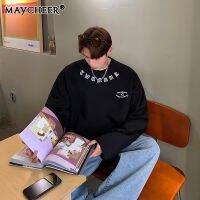 MAYCHEER เสื้อชุดชั้นในลำลองพิมพ์ลายตัวอักษรอเมริกันเสื้อกีฬาคอกลม,เสื้อกล้ามแขนยาวไฮสตรีท