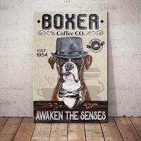 Dog Metal Tin Signs Poster Boxer Coffee Awaken The Senses Cafe Living Room Bathroom Kitchen Home Art Wall Decor