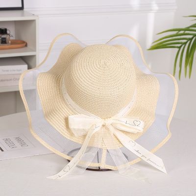 【CC】Foldable Big Brim Floppy Girls Straw Hat Sun Hat with Bow Elegant Protection Shade Fashion Women Beach Hat 2021