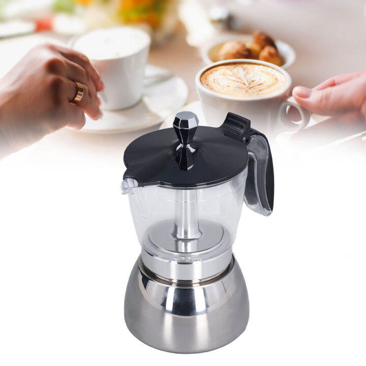 Stovetop Coffee Maker 6 Cup Moka Pot Clear ABS Top Stainless Steel