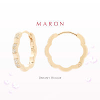 MARON - Happy Lining Dreamy Huggie Earring with White Zircon ต่างหูห่วงเงินแท้925 ชุบ Beige Gold