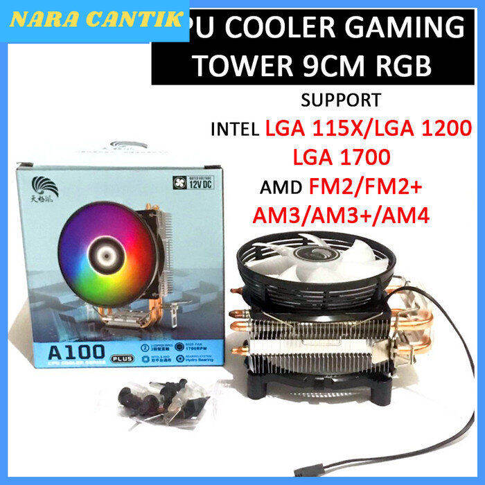 (NARA CANTIK) CPU COOLER GAMING TOWER 9CM RGB HSF PROCESSOR INTEL AMD