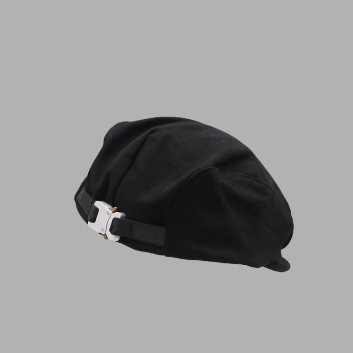 หมวกเบเร่ต์-แต่งหัวเข็มขัดโลหะ-สีดํา-สไตล์ญี่ปุ่นวินเทจ