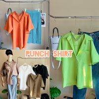 PUNCH SHIRT เสื้อเเขนสั้นคอปก เเต่งกระเป๋า อก42