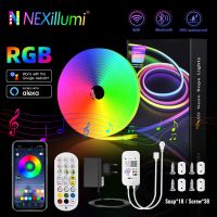 【LZ】❁✉  RGB Smart WiFi Neon LED Strip Light compatível com Alexa corda impermeável sincronização de música fita DIY controlada por aplicativo 12V 2 m 3 m 5m