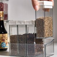 hotx【DT】 Seasoning Combination Canister Set Supplies Four Storage  Jar Spice Glass