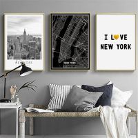 Nordic Cityscape ภูมิทัศน์ตกแต่งบ้านภาพวาดผ้าใบ-ห้องนั่งเล่น Wall Art พิมพ์โปสเตอร์ภาพ-New York Scenery Letter