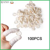 QIZUI 100PCS กันลื่น เครื่องมือทำเล็บ น้ำยาง เตียงเด็ก ถุงมือป้องกัน ปลอกนิ้ว ถุงมือยาง