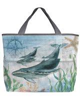 Marine Theme Animal Whale Starfish Large Capacity Women Men Beach Tote Bag Pocket Mesh Durable Travel Handbag Custom Storage Bag