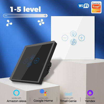TUYA พัดลมสวิตช์ไฟ5-ควบคุุมเกียร์,Wi-Fi EU โคมไฟติดเพดานแอป Electrcal ควบคุมด้วยเสียงทำงานกับ Alexa Home Smart Life