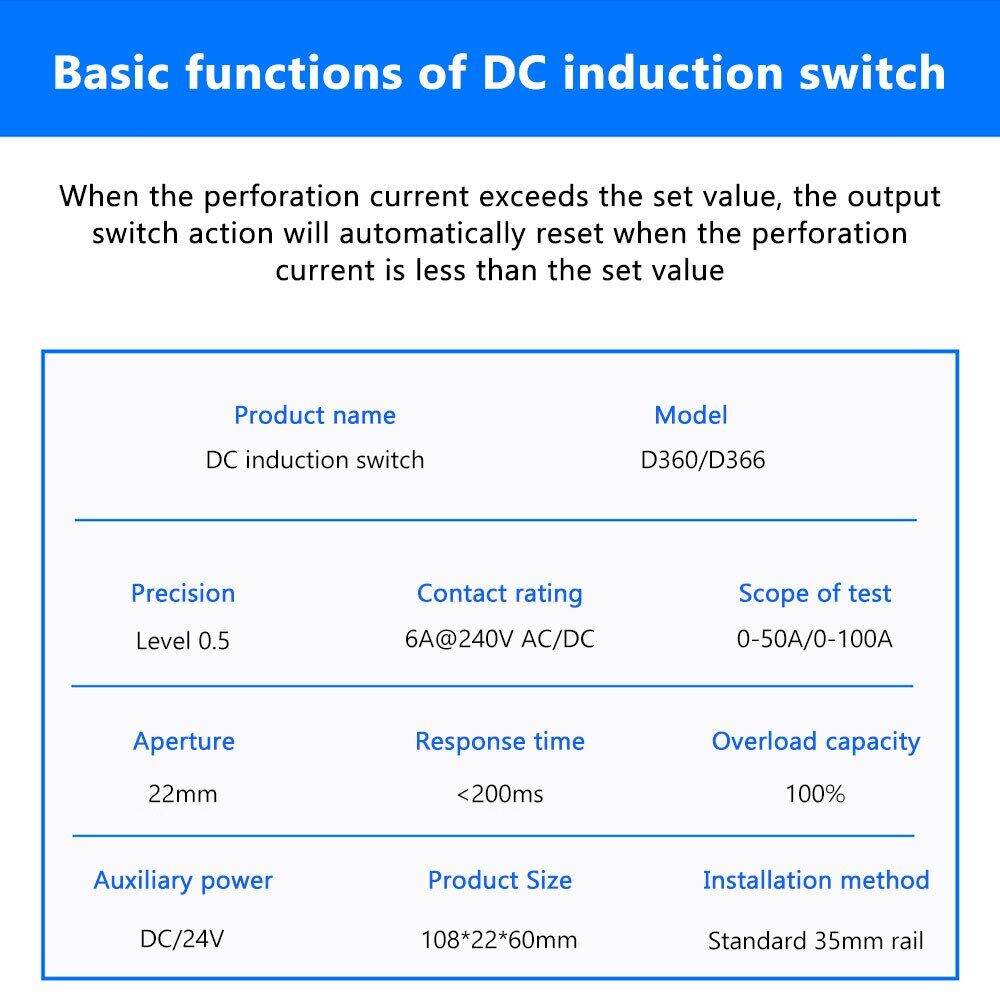 DC 050A DC 0300A Perforated DC Ampere Switch Din DC Current Sensor