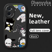 Chenyyyka เคสสำหรับ OPPO A96 A76 A36เคสลายการ์ตูนน่ารักลาย Hello Kitty Kuromi เคสโทรศัพท์หนังแฟชั่นใหม่กันกระแทกเคสซิลิโคนนิ่มเต็มเลนส์เคสป้องกันกล้อง