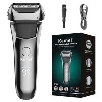 ZZOOI Kemei Washable Wet &amp; Dry Electric Shaver For Men Face Beard Electric Razor Rechargeable Head Bald 3-Blade Shaving Machine System