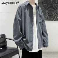 MAYCHEER เสื้อผ้าลูกฟูกผู้ชายสีทึบ,เสื้อแจ็กเก็ตอเนกประสงค์ทรงหลวม