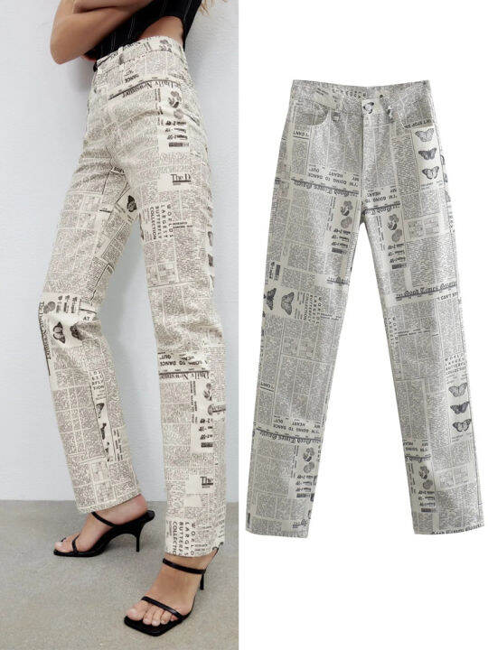 2022-summer-newspaper-printed-women-straight-pant-long-chic-ladies-trousers-harajuku-high-waist-zipper-female-vintage-streetwear