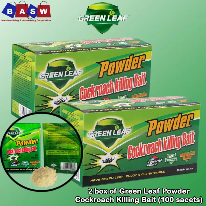 Green Leaf Powder Cockroach Killing Bait 2 box (100 pcs. pieces.) for