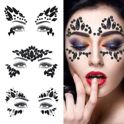 【YF】 Black 3D Crystal Face Stickers Festival Jewel Rhinestone Adhesive Temporary Tattoo Sexy Body Art Shiny Gem Beauty Sticker