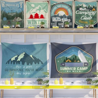 【CW】♘  Amercian Outdoor Camping Wall Hanging Tapestry Minimalism Dorm Backgound Decoraton Blanket