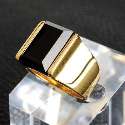 สแตนเลสอาเกตสีดำเทียมทรงสี่เหลี่ยมแหวนเหล็กไทเทเนียมแหวนเหล็กสำหรับผู้ชายและผู้หญิง
