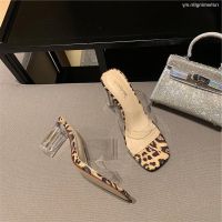 COD DSFEDTGETEER ♂❖2021 new leopard print summer transparent sandals women s mid-heel thick-heeled crystal high-heeled shoes fairy style sandals and slippers