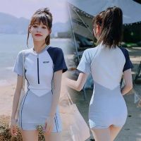 One-piece sports swimsuit womens summer 2022 new hot style boxer one-piece conservative students hit color swimming pool professional