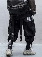 ญี่ปุ่น Streetwear Techwear กางเกงคาร์โก้สำหรับผู้ชายถุงขากว้างสีดำ Jogger...