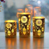 3Pcs Electroplating Golden Festival Ramadan Electronic Candle Lamp Palace Star-Making Swing Eid Al-Fitr Lighting Led Candle