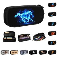 [KUT Department Store] Kawaii Blue Fire Horse กล่องดินสอสำหรับเด็กผู้หญิง Boys Custom Abstract Animal Art Large Storage Pen Bag Box School Supplies