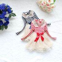 ✱▲☸ Popular Girl Toddler Sequins lace collar striped veil Party Tutu dress YF063