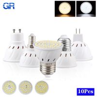 ไฟสปอตไลท์ MR16 E14 GU10หลอดไฟ LED ไฟสปอตไลท์110โวลต์10ชิ้น/ล็อตไฟ SMD2835 48 60 80หลอดไฟ LED สีขาวนวลอุ่นสีขาวสำหรับห้องนั่งเล่น