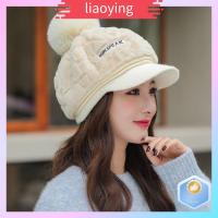 LIAOYING ขนสัตว์หนา faux หมวกยอดแหลม นุ่มนุ่มๆ ตุ๊กตานุ่มๆ หมวก visors แฟชั่นสำหรับผู้หญิง สีทึบทึบ หมวกฤดูหนาวหมวก ผู้หญิงผู้หญิงผู้หญิง