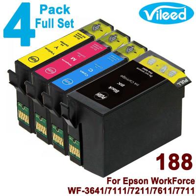 4 Pack 188 BK C M Y for EPSON Full Set T188 Print Ink Cartridge T1881 Black T1882 Cyan T1883 Magenta T1884 Yellow for WorkForce WF 7111 WF7111 WF-7111 7211 WF7211 WF-7211 7611 WF7611 WF-7611 7711 WF7711 WF-7711 Wi-Fi Duplex Ink Printer