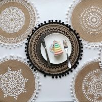 【CC】 Round 38cm Non-slip Placemat Coaster Cotton Embroidery Dish Cup Table 51001