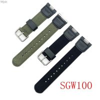 Gelang Tali Kanvas Nilon UNTUK Casio SGW-100 Sgw 100 Gelang Tali Pengganti Tahan Air Olahraga Hijau Tentara Hitam Pria Wanita