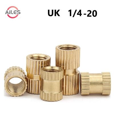 ✙✑▬ UK Standard 1/4 20 Solid Brass Copper Injection Molding Knurl Thread Insert Nut Embedded Nutsert Double Single Pass