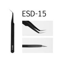 แหนบปลายแหนบตรง ESD-15 ESD-12กันแหนบแบบคงตัวเครื่องมือแต่งหน้าปลายโค้ง