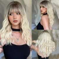 【DT】hot！ Blonde Wavy With Synthetic Hair Wigs for with Bangs Resistant