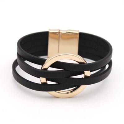 Leather Bracelets For Women 2022 Fashion Bracelets &amp; Bangles Elegant Multilayer Wide Wrap Bracelet Female Jewelry Gift