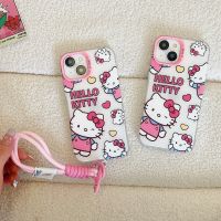 Sanrio Hello Kitty ความรักหัวใจกันกระแทกเต็มตัวการ์ตูนเคสโทรศัพท์มือถือน่ารักสำหรับ iPhone 15 Pro Max Ultra Plus เคสโทรศัพท์แข็งสำหรับ iPhone 14 Pro Max เคสกันกระแทกเคสสำหรับ Apple 13 12 11เคสห่อหุ้ม