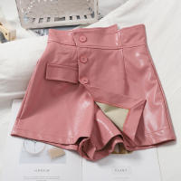 Fitaylor Spring Autumn New Women Fashion Buttons Irregular Pu Leather Skirts Shorts Slim Casual Solid High Waist Wide Leg Shorts