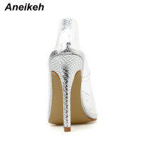 Hot Aneikeh 2024ใหม่ผู้หญิงปั๊ม PVC รองเท้าส้นสูงโปร่งใสเซ็กซี่ Pointed Toe Leopard Grain รองเท้า Lady รองเท้าส้นสูงปั๊มขนาด42