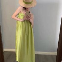 Avocado green holiday wind fold flat double fine condole belt skirt dress seaside holiday dresses