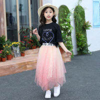 Girls short sleeve skirt suit Starry sky skirtเสื้อผ้าเด็กผู้หญิงชุดสูทสองชิ้นเสื้อแขนสั้นกระโปรงสวย4~15years